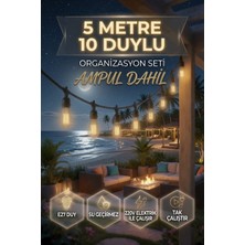 AC Aydınlatma 5 Metre 10 Duylu Dış Mekan Aydınlatma Seti – Rustik Ampul Dahil, Su Geçirmez, E27 Organizasyon, Bahçe, Teras Işığı