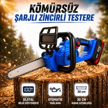 Badem10 Şarjlı Zincirli Testere 21V 4AH Çift Akülü 300 mm Kömürsüz Ağaç Dal Budama Kesme Makinesi