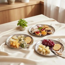 Simply Now Paslanmaz Çelik Sunum Tabağı Seti - Gümüş Renk Kahve Yanı & Çerezlik - 2, 3, 4, 6lı Adet Seçenekli