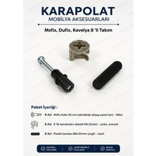 Karapolat Minifix 8'li Takım Set - Minifix Gövde + Kendinden Dübelli Mil + Kavelya