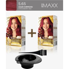 Maxx Deluxe 2'li Paket Golden Beauty Set Saç Boyası 5.65 Çilek Kırmızısı, Boya Tası ve Fırça Hediye!