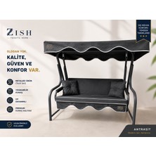 Zish Home 3 Kişilik Salıncak Tekstil Seti 150X48X8 Cm, Bahçe Balkon Salıncağı Minder ve Tente Takımı Metal Dahil Değildir