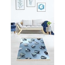 Belirtilmemiş Pelangi Elmas Desenli Diamond Dijital Baskı Yıkanabilir Kaymaz Taban Modern Salon Halısı, Mavi 100