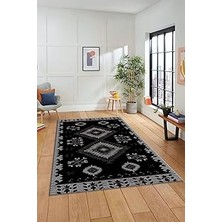 Belirtilmemiş Dijital Baskılı Kaymaz Taban Yıkanabilir Etnik Desenli Yolluk Mutfak Salon Halısı Etni̇k-02, Antrasi