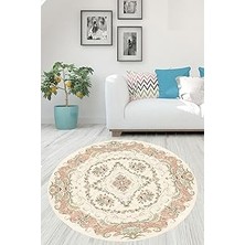 Belirtilmemiş Pelangi Krem Çiçek Desenli Dijital Baskı Yıkanabilir Kaymaz Taban Yuvarlak Halı, Krem 120 x 120, 99