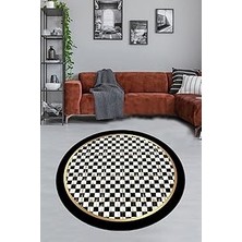Belirtilmemiş Pelangi Dama Desenli Dijital Baskı Yıkanabilir Kaymaz Taban Modern Salon Halısı, Kahve-Krem 160 x 1