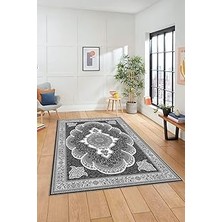 Belirtilmemiş Dijital Kaymaz Taban Yıkanabilir Çerçeveli Göbekli Klasik Desen Salon Halısı Klasi̇k-02, Gri, 60 x 1
