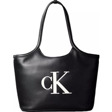 Calvin Klein Kadın Marka Logolu Düz Deri Kısa Askılı Siyah Çanta LV04F3562G-3L2