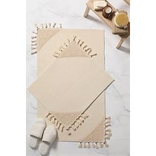 Belirtilmemiş Egebella Dantelli Lüx Kaydırmaz Taban 2'li Banyo Paspas Takımı - Bej, 60X100 cm ve 50X60 Cm, F1591