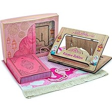 Belirtilmemiş Rahleli Kuranı Kerim Tesbih Kızımın Çocuk Seccade Seti Pembe