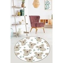 Belirtilmemiş Pelangi Koala Desenli Tropikal Dijital Baskı Yıkanabilir Kaymaz Taban Yuvarlak Salon ve Hol Halısı,