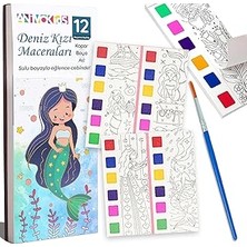 Belirtilmemiş Animokids Renk Paletli Sulu Boya Kitabı + Fırça, 12 Sayfa Boyama Kitabı, Aktivite Boyama Seti, Çocu