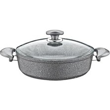 Belirtilmemiş Oms Granit Karnıyarık Tencere 22X7 Gri Cam Kapak - 152.3310.01.02-22-GRİ