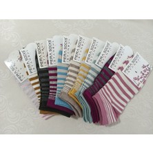 Pera Socks Çizgili Kadın Patik Çorap 10'lu Paket Topuk Burun Takviyeli