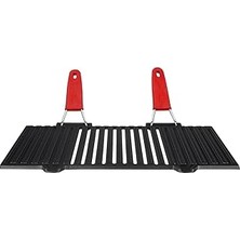 Belirtilmemiş Lava Metal Döküm Mangal Izgarası, Çift Silikon Kulplu, 40 x 25 x 0.7 cm