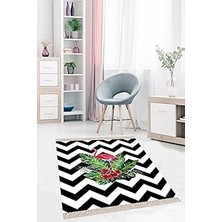 Belirtilmemiş On The Clouds Flamingo Zigzag Desenli Etnik Dijital Baskı Yıkanabilir Modern Salon Halı ve Yolluk B