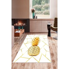 Belirtilmemiş Pelangi Beyaz Zemin Gold Ananas Desenli Yıkanabilir Kaymaz Taban Leke Tutmaz Modern Salon Halısı ve
