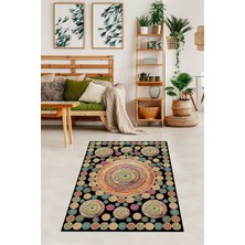 Belirtilmemiş Pelangi Jüt Hasır Kilim Görünümlü Dijital Baskılı Kaymaz Taban Yıkanabilir Modern Salon Halısı ve Y