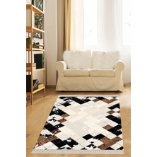 Belirtilmemiş Pelangi Dana Derisi Desenli Dijital Baskı Yıkanabilir Kaymaz Taban Modern Salon Halı, Bej 120 x 160