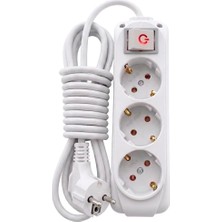 Belirtilmemiş 3’lü Priz 2 Metre Uzatma Kablosu Anahtarlı Topraklı 3500W | Işıklı Aç-Kapat Düğmeli Grup Priz | Ce