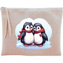 Belirtilmemiş Penguen Baskılı Makyaj Çantası Bej, LH7893264019823213