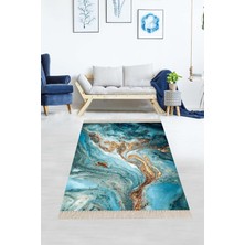 Belirtilmemiş Pelangi Gold Detaylı Okyanus Esintili Dijital Baskı Yıkanabilir Modern Salon Halı, Mavi 130 x 180,