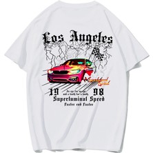 Brz Collection Unisex Oversize Superluminal Speed Car T-Shirt Beyaz