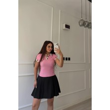 Daves Pembe Polo Yaka Puantiyeli Tişört