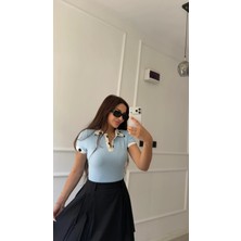 Daves Mavi Polo Yaka Puantiyeli Tişört