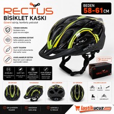 Rectus Bisiklet Kaskı (Yeşil Siyah Yetişkin Vizörlü LED Işıklı Beden 58/61)