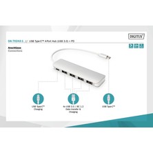 Digitus 4 Port USB 3.0 Hub 4 x USB 3.0 USB-A Dişi Konnektör (USB Çevre Ürünü) 1 x USB Tip C Pd (Power Delivery) Port 1 x USB Tip C Erkek Port
