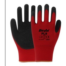 Beybi Pl9 Polyester Örme Lateks Eldiven-Kırmızı-No:9-1 Çift