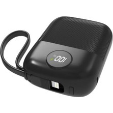 S-Link Mp110 10000Mah Pd22.5W Type-C+Lightning Kablolu Siyah Pil Şarj Cihazı Powerbank