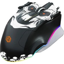 Lecoo MG1102 Win Mac Kuru Kafa Desenli Kablolu RGB LED Aydınlatmalı 8200DPI 10 Makro Tuşlu 125 gr Gaming Mouse ve Mousepad Siyah