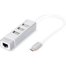 Digitus DA-70253 3 Port Usb Tip C Hub & Fast Ethernet Lan Adaptörü 3 X Usb A/Diş (Usb 2.0), 1 X Rj45 Dişi (10/100), 1 X Usb Tip C