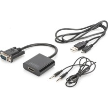 Digitus Vga  Hdmı Çevirici + Ses (3.5Mm), Full Hd (1080P) Kablolu 15 Cm Siyah