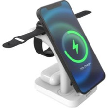 S-Link Sw-Cwf130 Beyaz Telefon Kulaklık Akıllı Saat 15W 3 İn 1 Magsafe Led Logo Kablosuz Şarj Cihaz