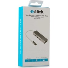 S-Link SL-UTY1010 Tpye-C To USB 3.0 * 3 Ports + RJ45 Gıgabıt Ethernet Hub