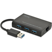 Digitus 3 Port Usb 3.0 Hub & Usb 3.0 Gigabit Ethernet Adaptörü, 1 X 10/100/1000 Rj45 Dişi Yuva, Usb-A Erkek Konnektör