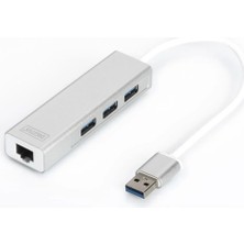 Digitus 3 Port Usb 3.0 Hub & Usb 3.0 Gigabit Ethernet Adaptörü, 1 X 10/100/1000 Rj45 Dişi Yuva, Usb-A Erkek Konnektör