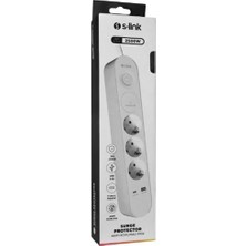 S-Link Spg3-Pd20 Pd20W H05Vv-F 3G1.0Mm, 1.5M 3 Lü 306 J Akım Korumalı Beyaz + Gri Priz
