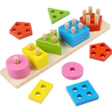 Montessori Ahşap Oyuncak 5'li Set Eğitici Uzun Geometrik Şekil Ahşap Malzeme ile Çocuk Gelişimi