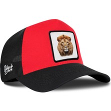 BlackBörk Aslan Logolu Siyah-Kırmızı Trucker Şapka
