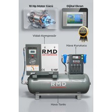R.M.D KOMPRESÖR  10 Hp 500 lt Depo Üstü Vidalı Hava Kompresör Seti S-10F