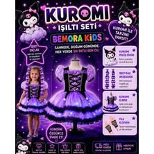 Kuromi Işıklı Elbise Kuromi Saçlı Kostüm Çocuk Balo Mezuniyet