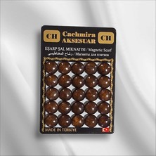 Cachmira 25'li 12 mm Simli Sedef Koyu Kahve Eşarp Şal Mıknatısı Tesettür Aksesuarı