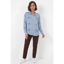 Kadın Oversize Çiçek Desenli Viskon Mavi Gömlek