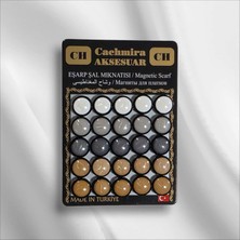 Cachmira 25'li 12 mm Siyah Şeritli Sedef Kahveli Eşarp Şal Mıknatısı
