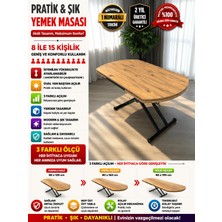 Yan Baştan Açılır Oval Akıllı Yemek Masası Mdf Tabla Alt Mekanizma Metal Siyah Renk