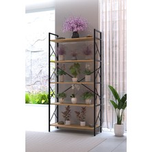 Awox Manolya 5 Raflı Metal Çiçeklik 180X90 cm Dekoratif Bitki Standı Çok Amaçlı Kitaplık Salon Balkon Ofis Raf Ünitesi